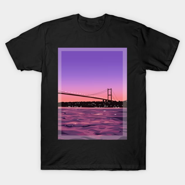 Istanbul Bosphorus View Illustration Wall Art T-Shirt by Holailustra